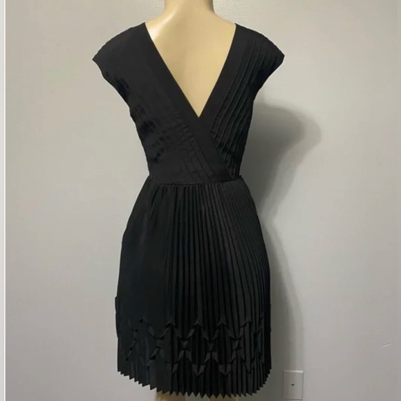 Ted Baker - V Back Pleated Fit And Flare Black Belted Dress - Picture 6 of 7